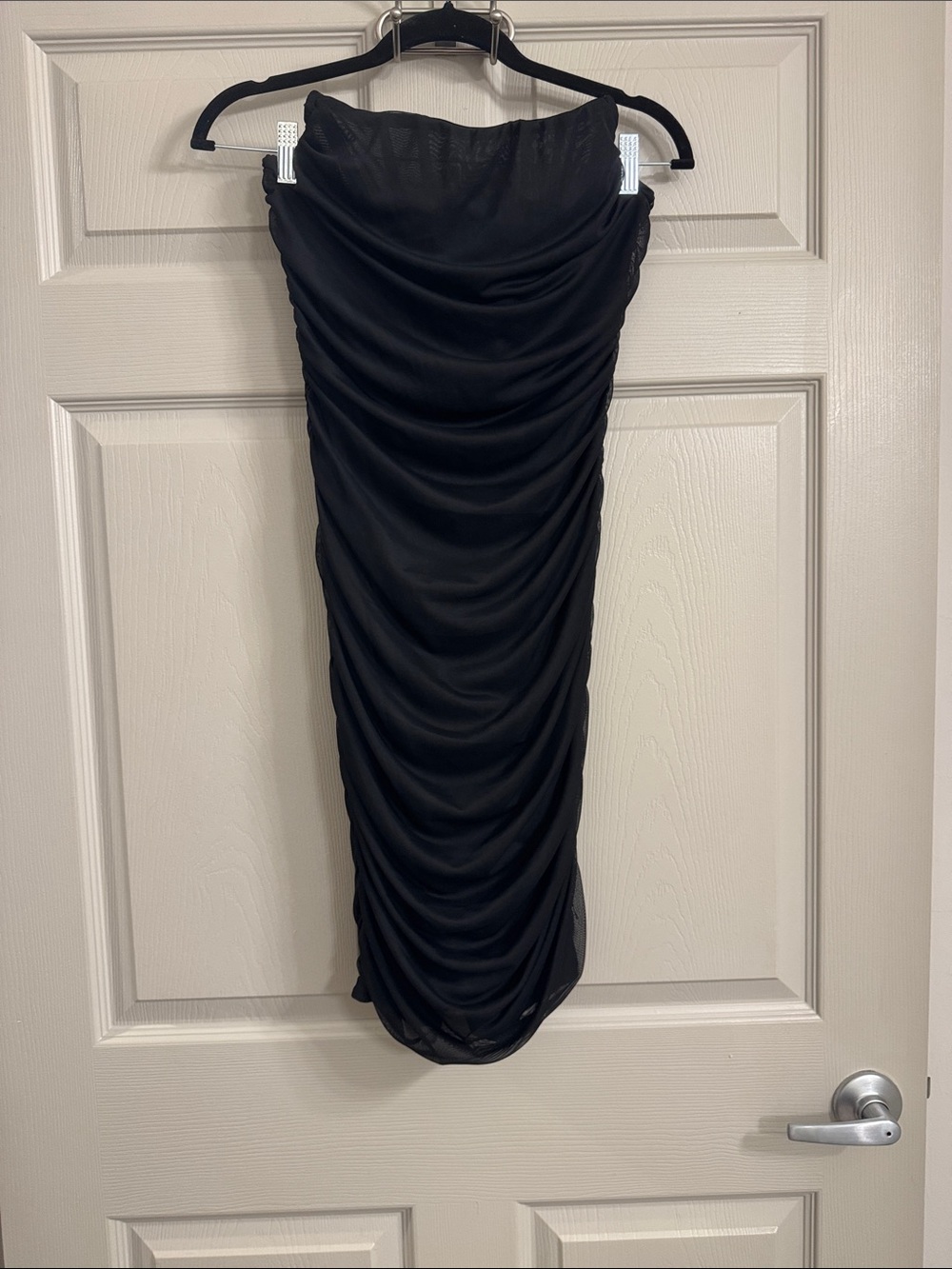Ruched Black Strapless Mini Dress - Women's Evening Dress